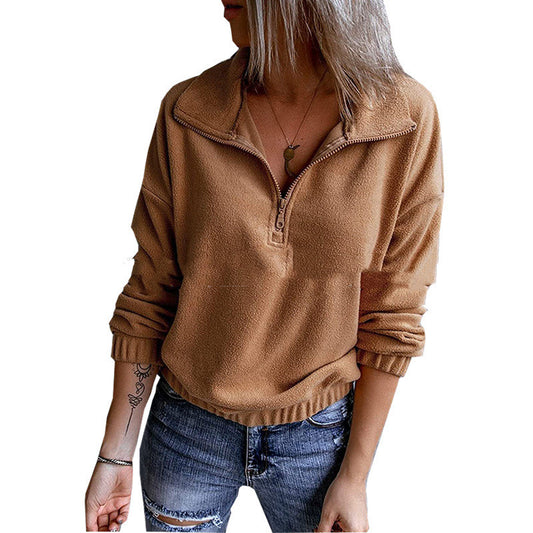 Solid Color Stand-up Collar Sweater Women Amazon Loose Solid Color Casual Long-sleeved Top