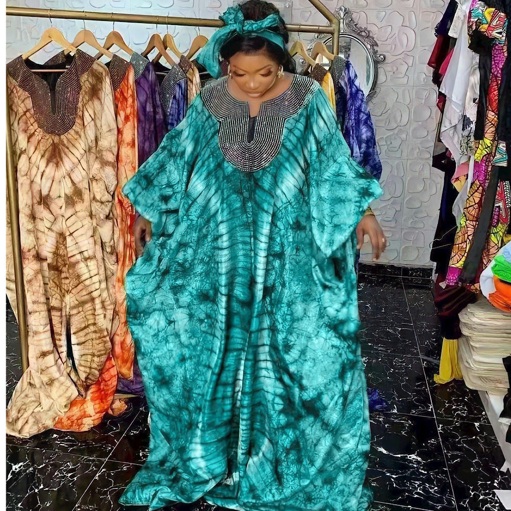 Printed Sequined Headscarf Loose Robe African European And American National Style Robe Dress