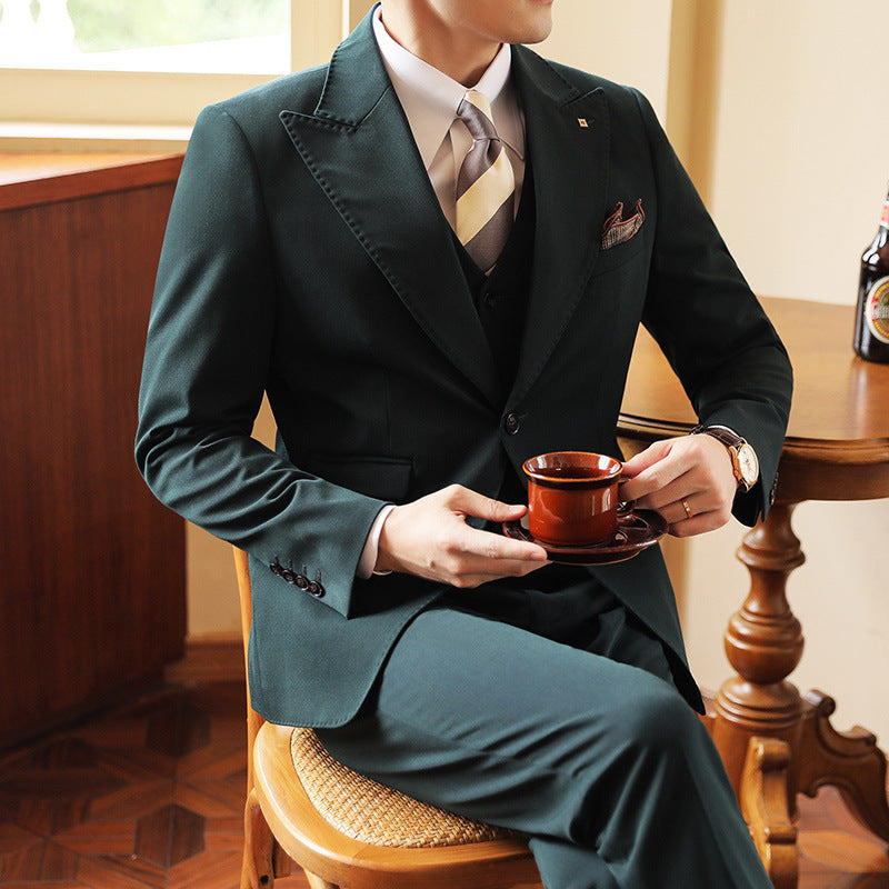 High-end Wedding Bridegroom Suit Suit Closure Collar Suit Three-piece Suit Men Caramel