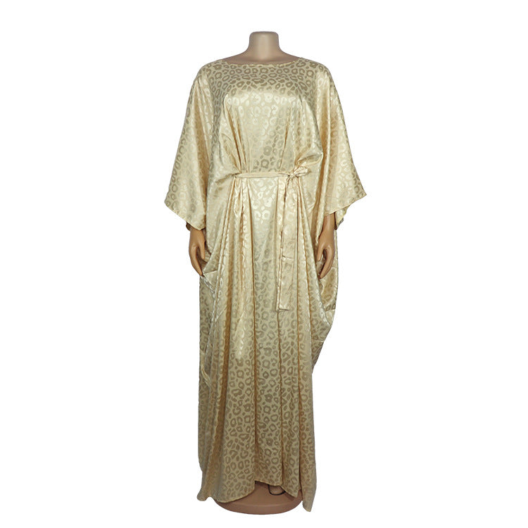 European And American Style Dress African Women's Wear Robe Silk Jacquard Belt