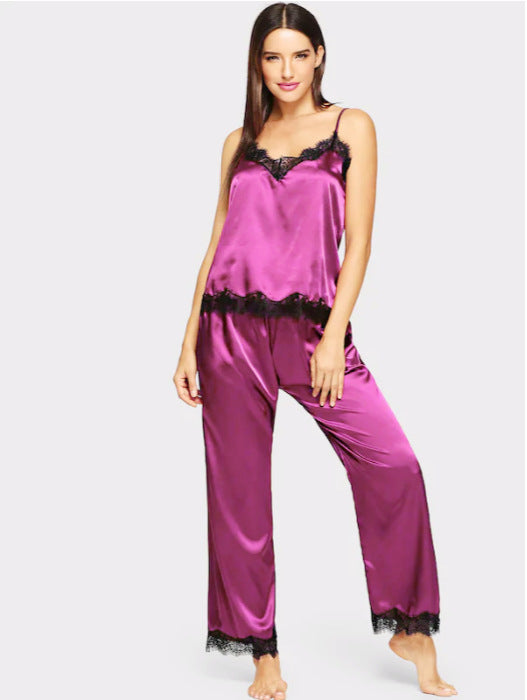 Pajamas Simulation Silk Summer Long Pajamas Two-Piece Suit