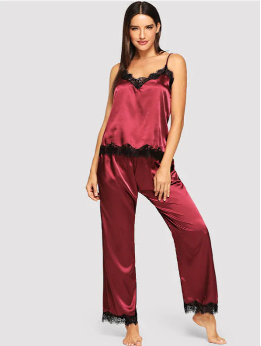 Pajamas Simulation Silk Summer Long Pajamas Two-Piece Suit