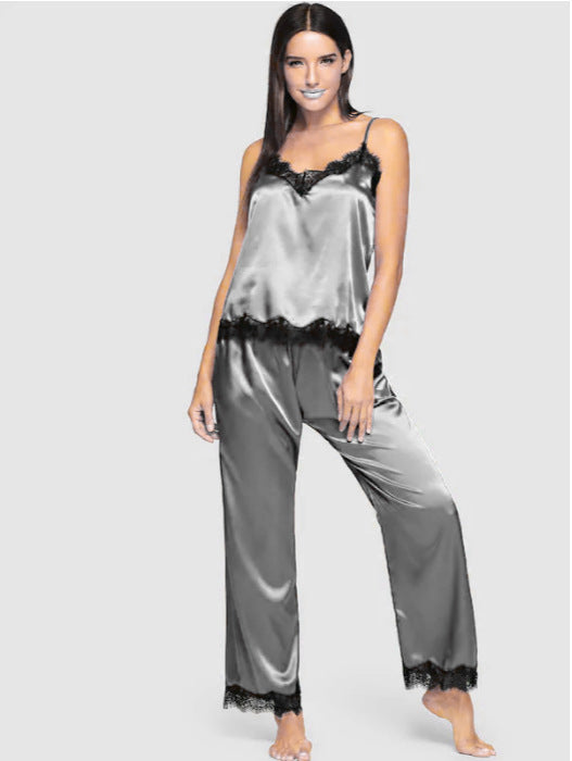 Pajamas Simulation Silk Summer Long Pajamas Two-Piece Suit