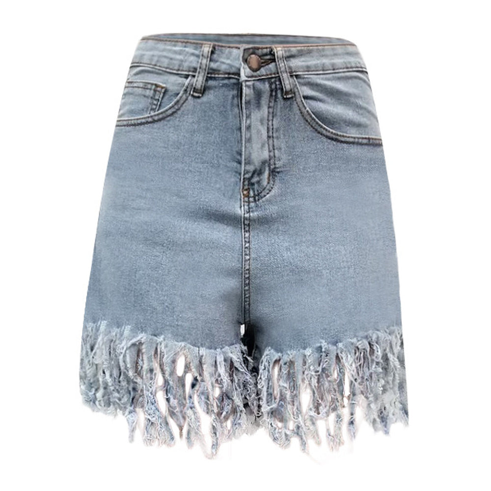 Cross-Border Wholesale Amazon Europe And America Fringed Women'S Denim Women'S Shorts Casual Straight-Leg Pants