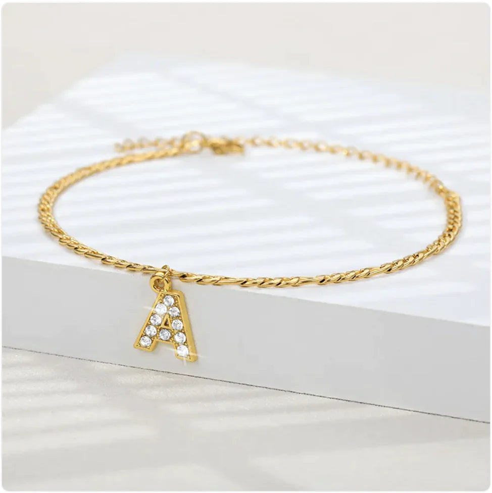 Vintage English Letter Pendant Anklet