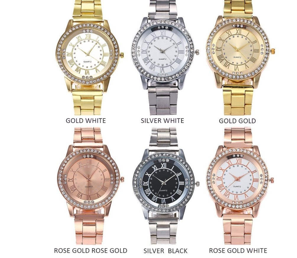 Vansvar Brand Rose Gold Watch Luxury Women Dress Rhinestone Quartz Watch Casual Women Stainless Steel Wristwatches Female Clock