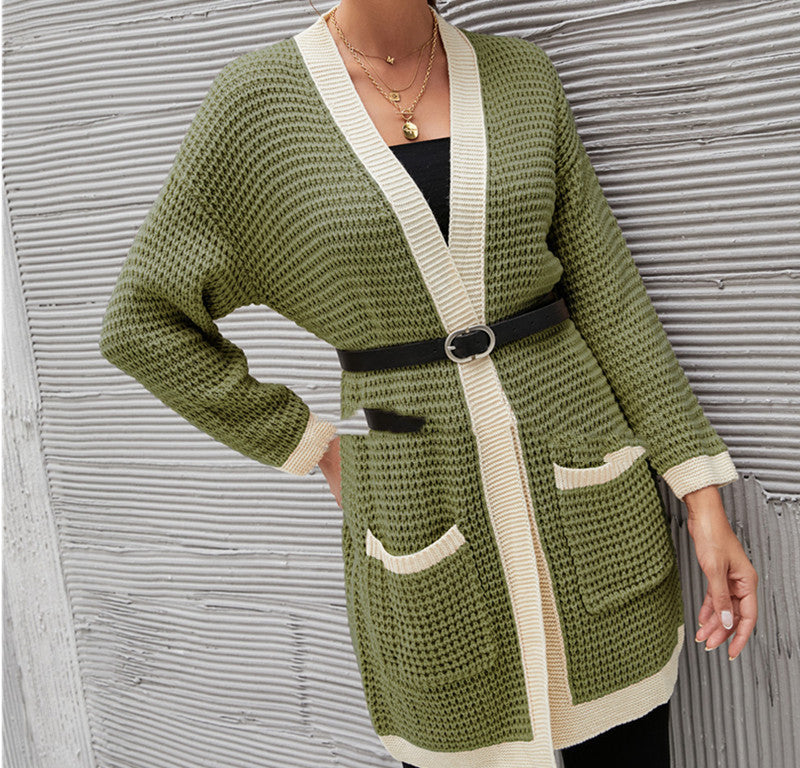 Knit Cardigan  New OL Commuter Loose Large Size Colorblock Sweater Jacket