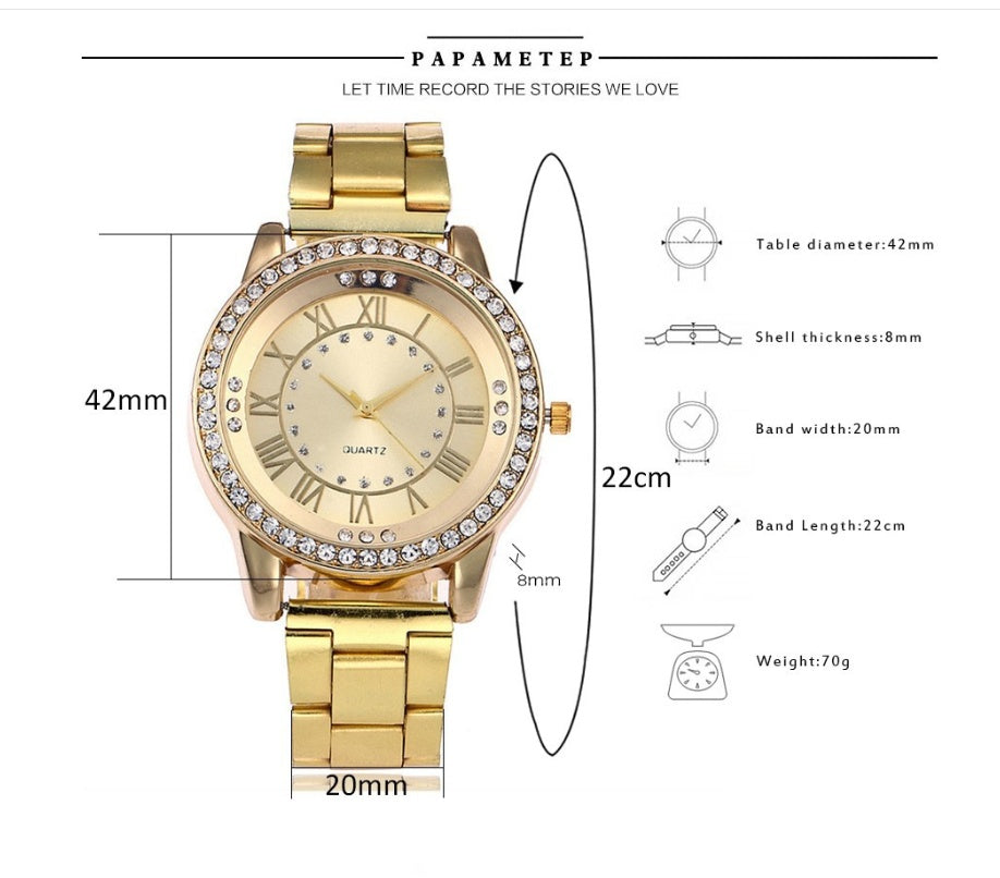 Vansvar Brand Rose Gold Watch Luxury Women Dress Rhinestone Quartz Watch Casual Women Stainless Steel Wristwatches Female Clock