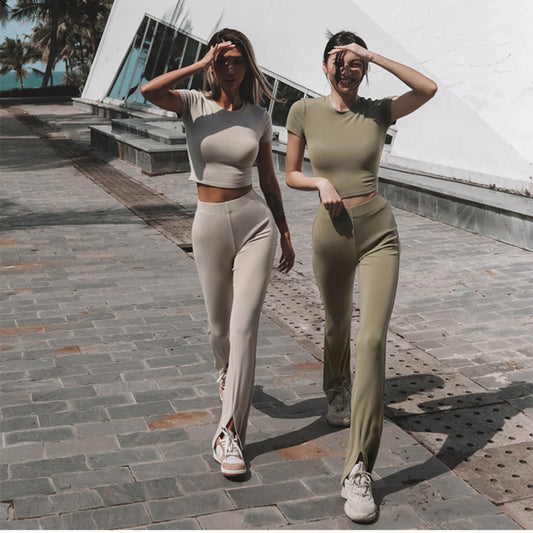 Summer New Round Neck Slim Casual Sports Suit Two-piece Suit