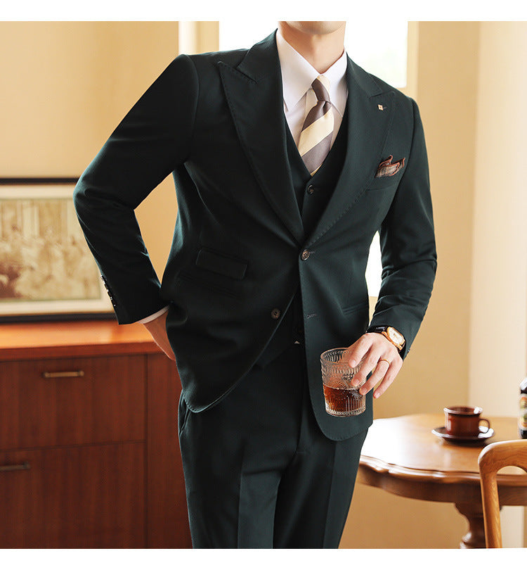 High-end Wedding Bridegroom Suit Suit Closure Collar Suit Three-piece Suit Men Caramel