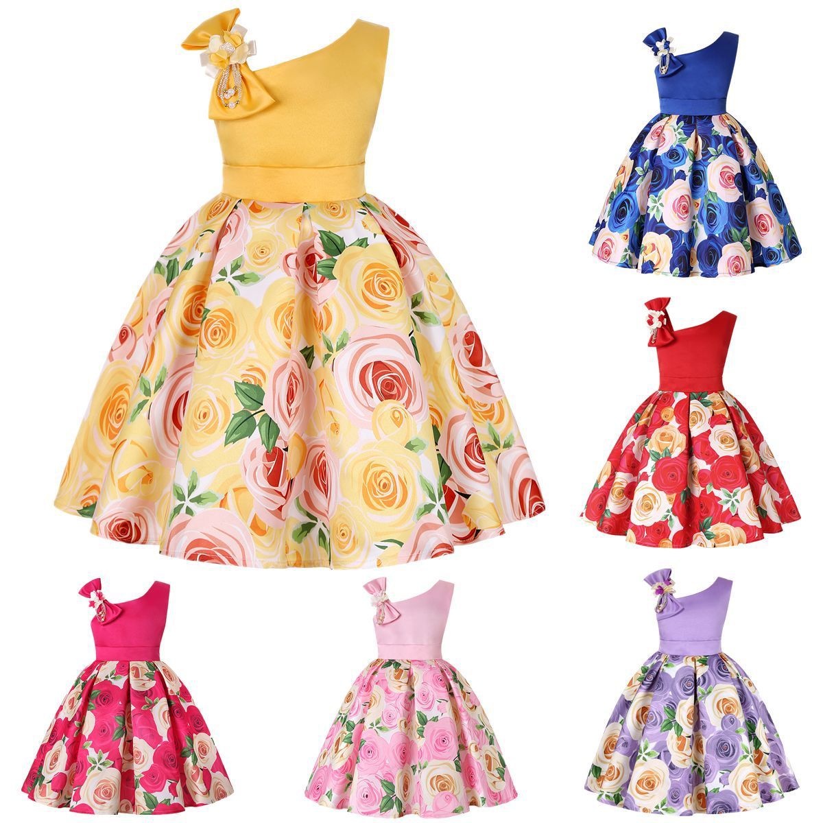 New Girls Kids Flower Elegant Causal Princess Party Dresses