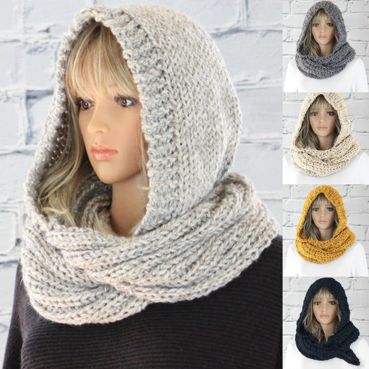 European And American Fashion Hooded Bib Women Pure Color Woolen Knitted Scarf