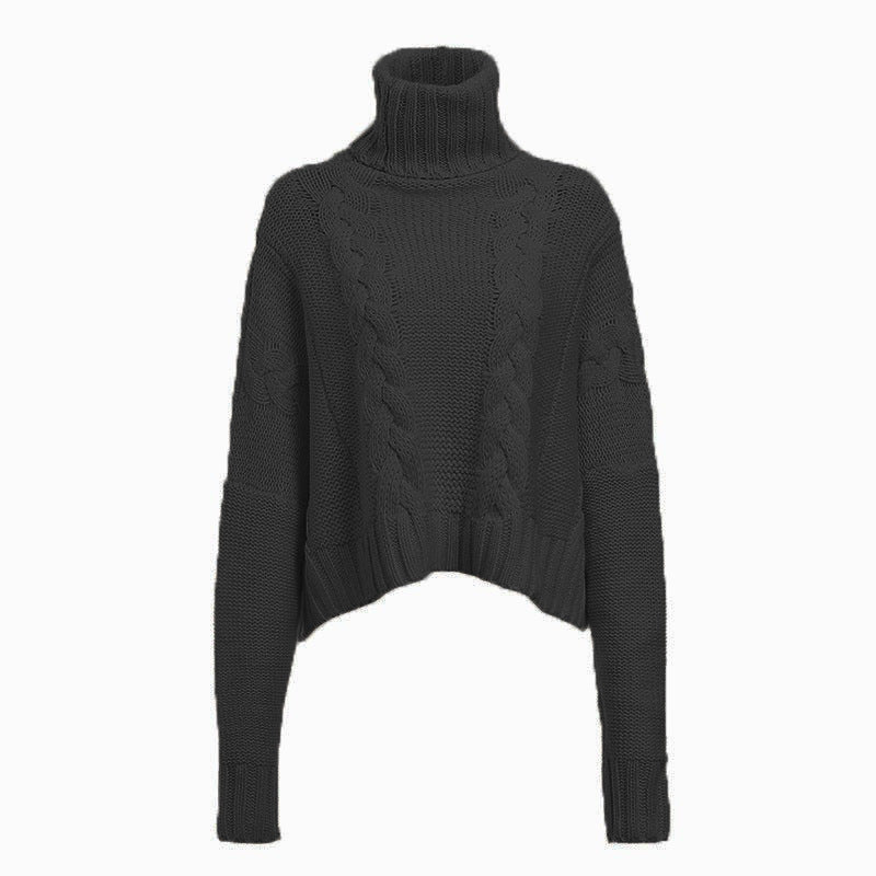 2024 Winter New European And American AliExpress Amazon Sweater Cable-knit Turtleneck Short Sweater