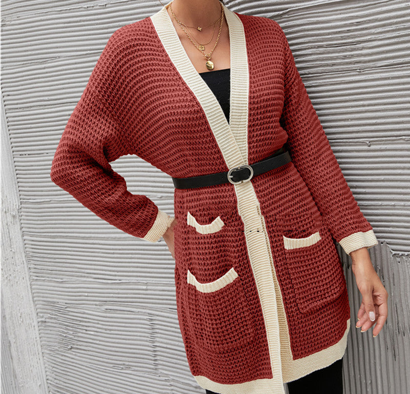 Knit Cardigan  New OL Commuter Loose Large Size Colorblock Sweater Jacket