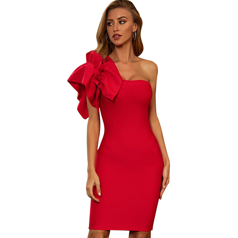 Ruffle Sleeve One Shoulder