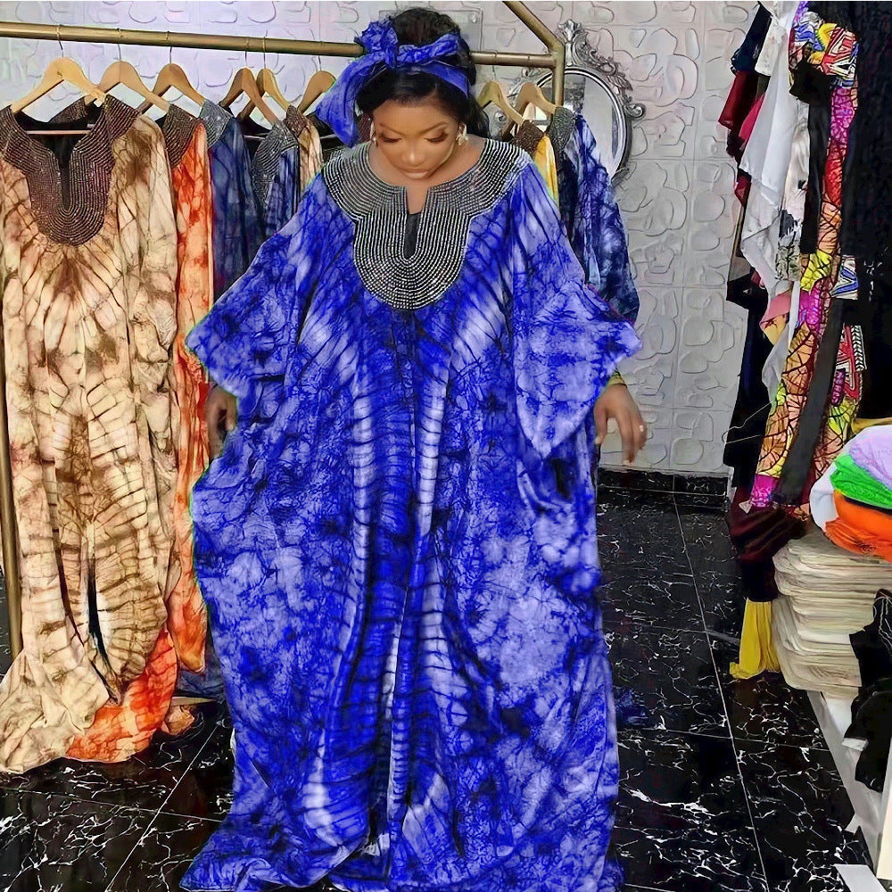 Printed Sequined Headscarf Loose Robe African European And American National Style Robe Dress