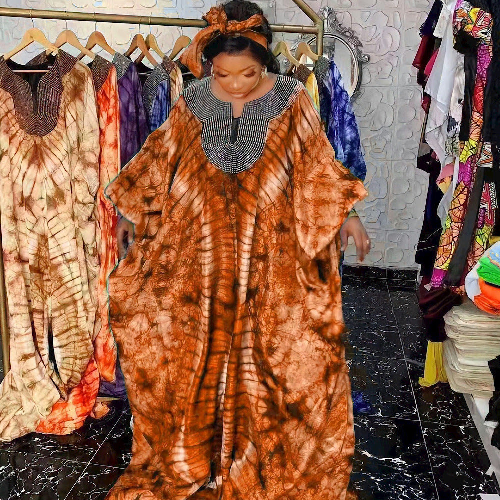 Printed Sequined Headscarf Loose Robe African European And American National Style Robe Dress