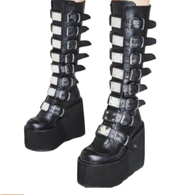 European And American Metal Buckle Thick Sole High Boots Women Plus Size