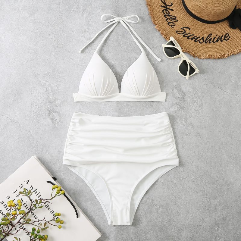 High Waist Triangle Tether Halter Bikini Split  Swimwear