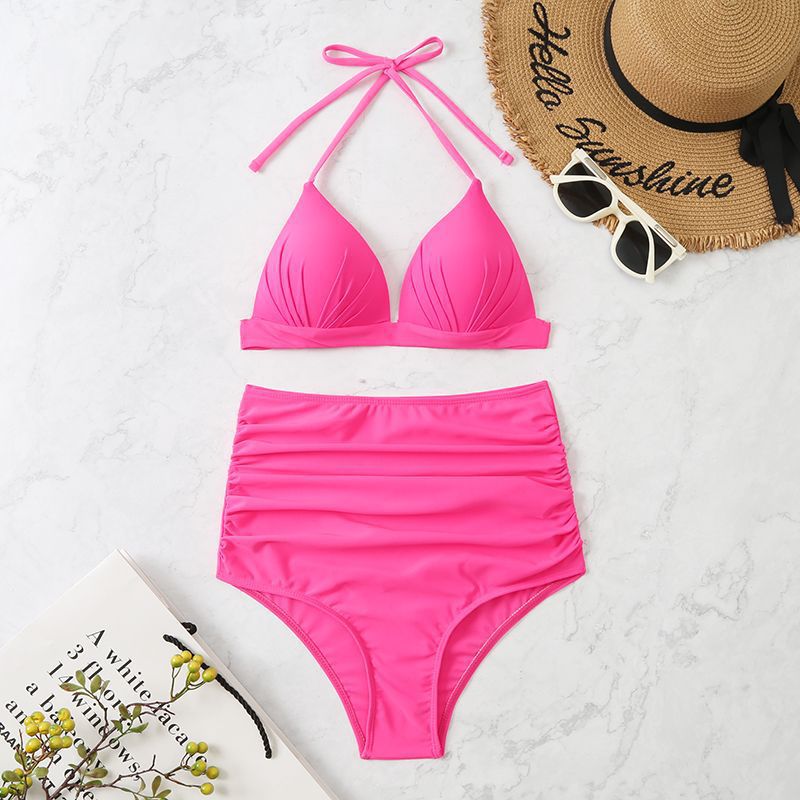 High Waist Triangle Tether Halter Bikini Split  Swimwear