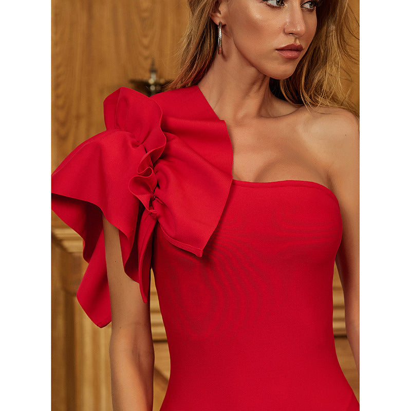 Ruffle Sleeve One Shoulder