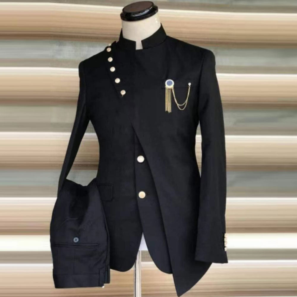 Men's Wedding Banquet Bridegroom Best Man Stand Collar Suit