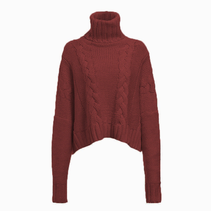 2024 Winter New European And American AliExpress Amazon Sweater Cable-knit Turtleneck Short Sweater