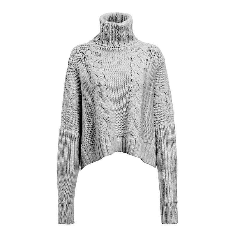 2024 Winter New European And American AliExpress Amazon Sweater Cable-knit Turtleneck Short Sweater