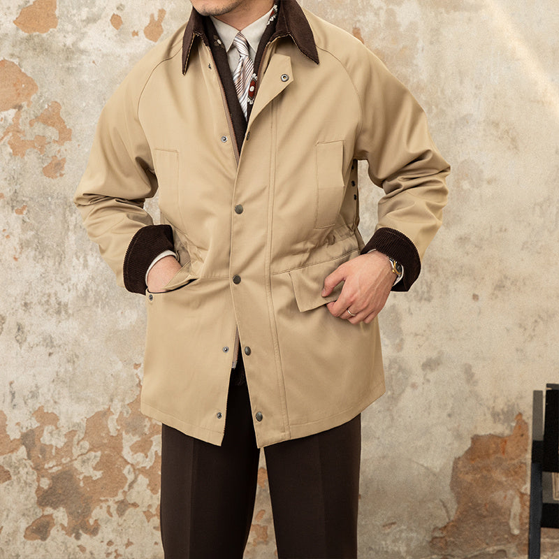 Retro Italian Corduroy Stitching Lapel Waterproof Jacket