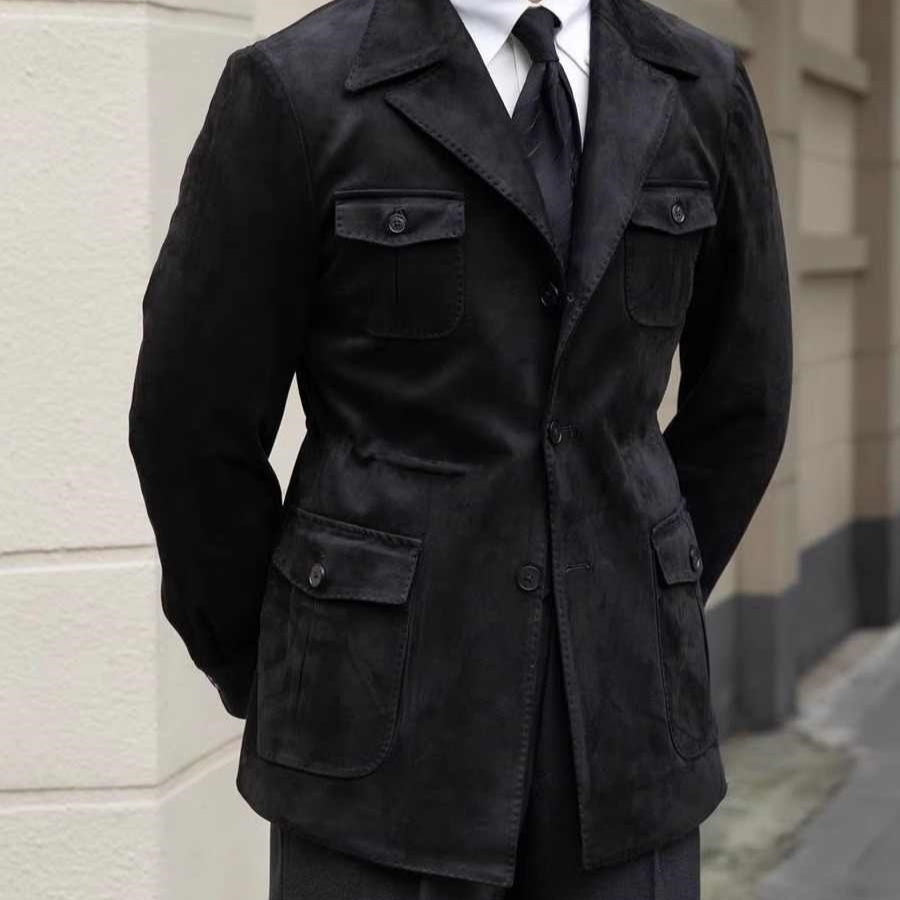 Vintage Multi-pocket Hunting Men's Italian Casual Plankton Handsome Trench Coat