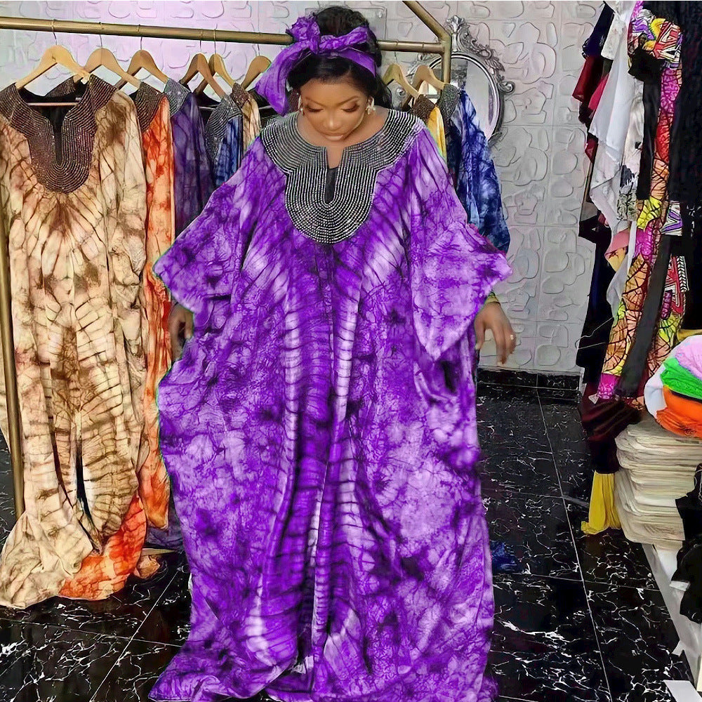 Printed Sequined Headscarf Loose Robe African European And American National Style Robe Dress