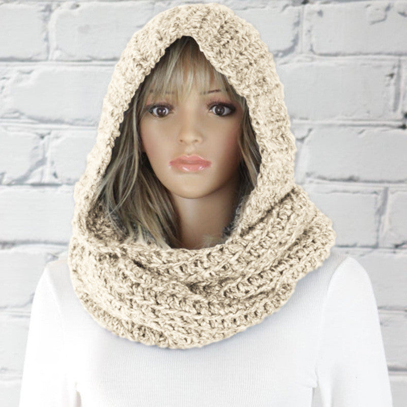 European And American Fashion Hooded Bib Women Pure Color Woolen Knitted Scarf